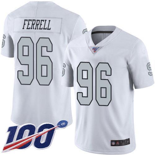 Men Oakland Raiders Limited White Clelin Ferrell Jersey NFL Football #96 100th Season Rush Vapor Jersey->oakland raiders->NFL Jersey